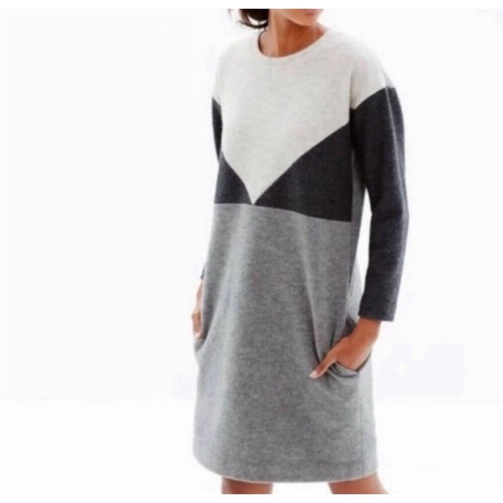 Madewell Geotilt Color Block Wool Blend Shift Dress Pocket Small S